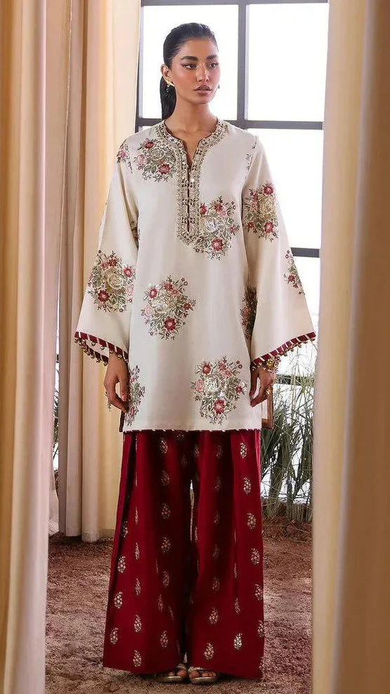 Sohbat Embroidered 2PC Stone Linen Set