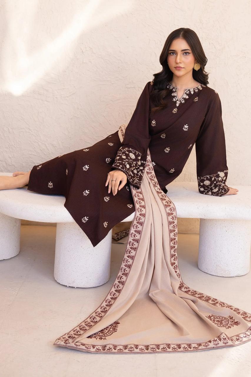 Saiban Embroidered 3PC Stone Linen Suit
