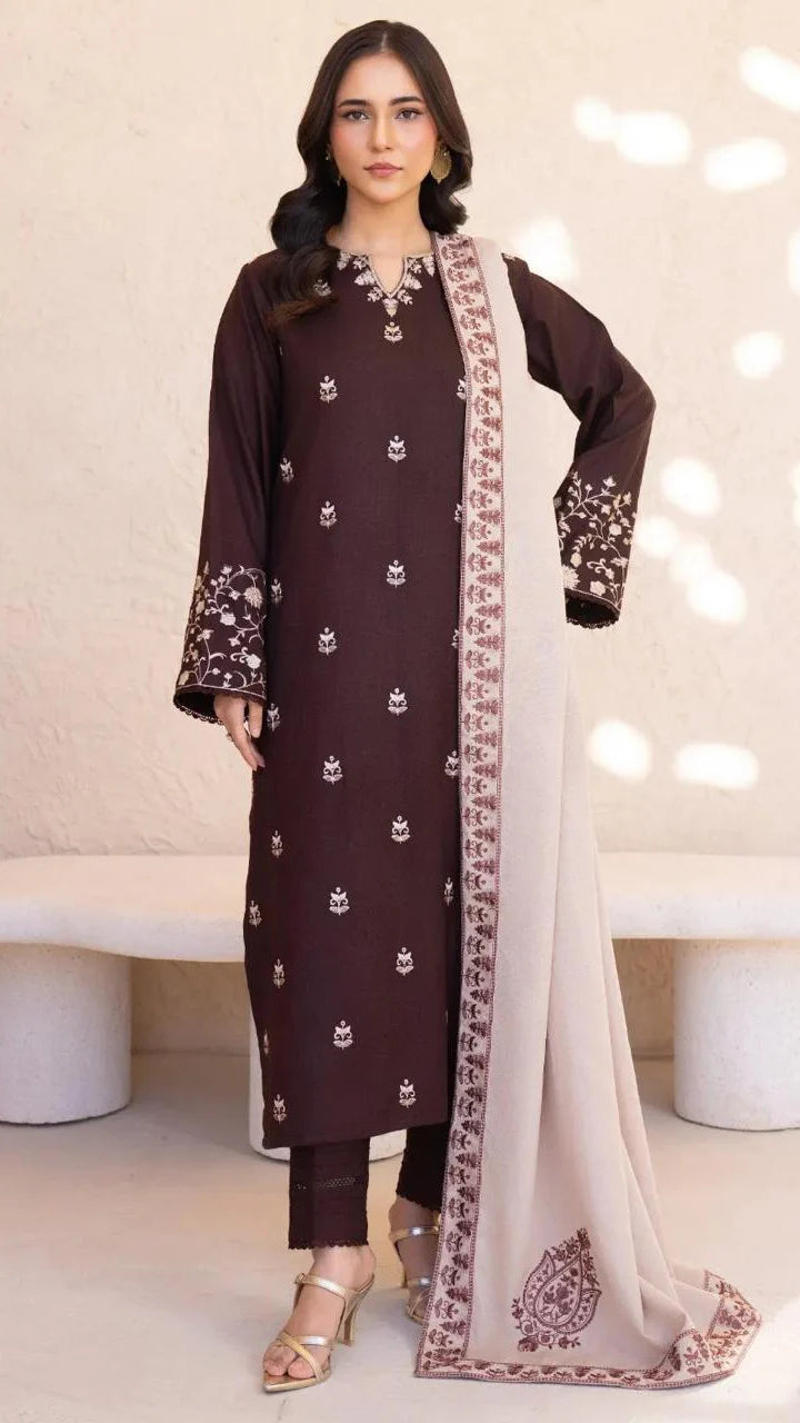 Saiban Embroidered 3PC Stone Linen Suit