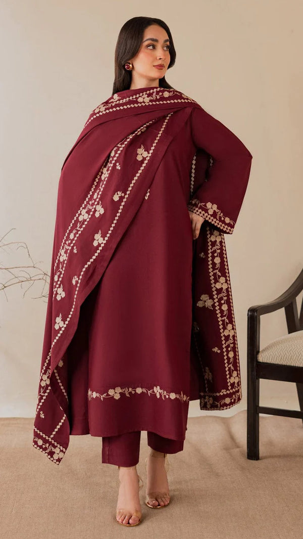 Nisa Embroidered 3PC Stone Linen Suit