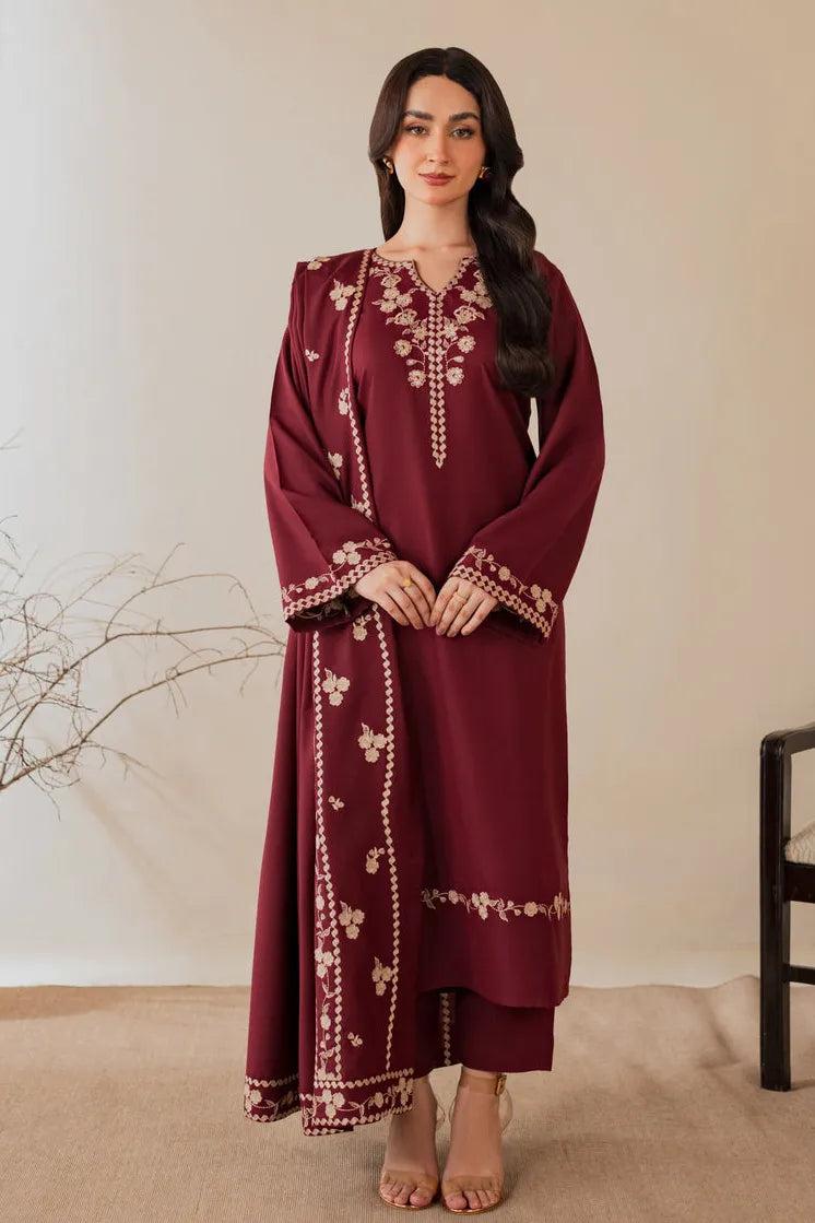 Nisa Embroidered 3PC Stone Linen Suit
