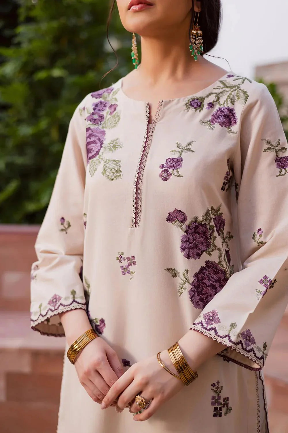 Nabeeha Embroidered Farshi Shalwar Set Premium Arabic Lawn
