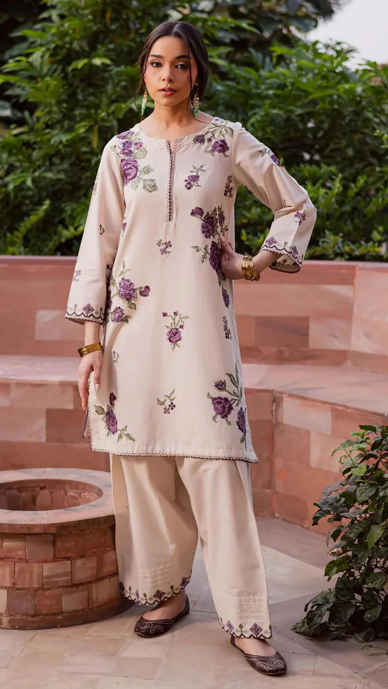 Nabeeha Embroidered Farshi Shalwar Set Premium Arabic Lawn