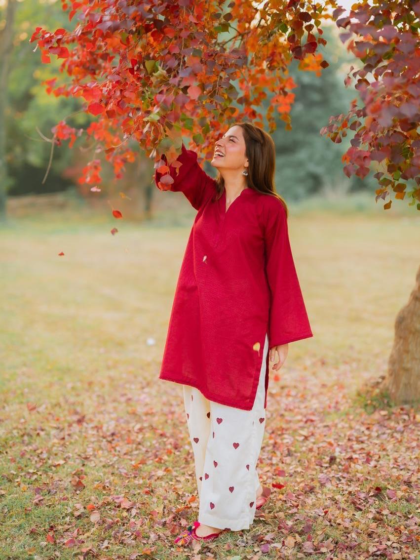Mehroon Pocket Dhanak Embroidered 2PC Winter Set