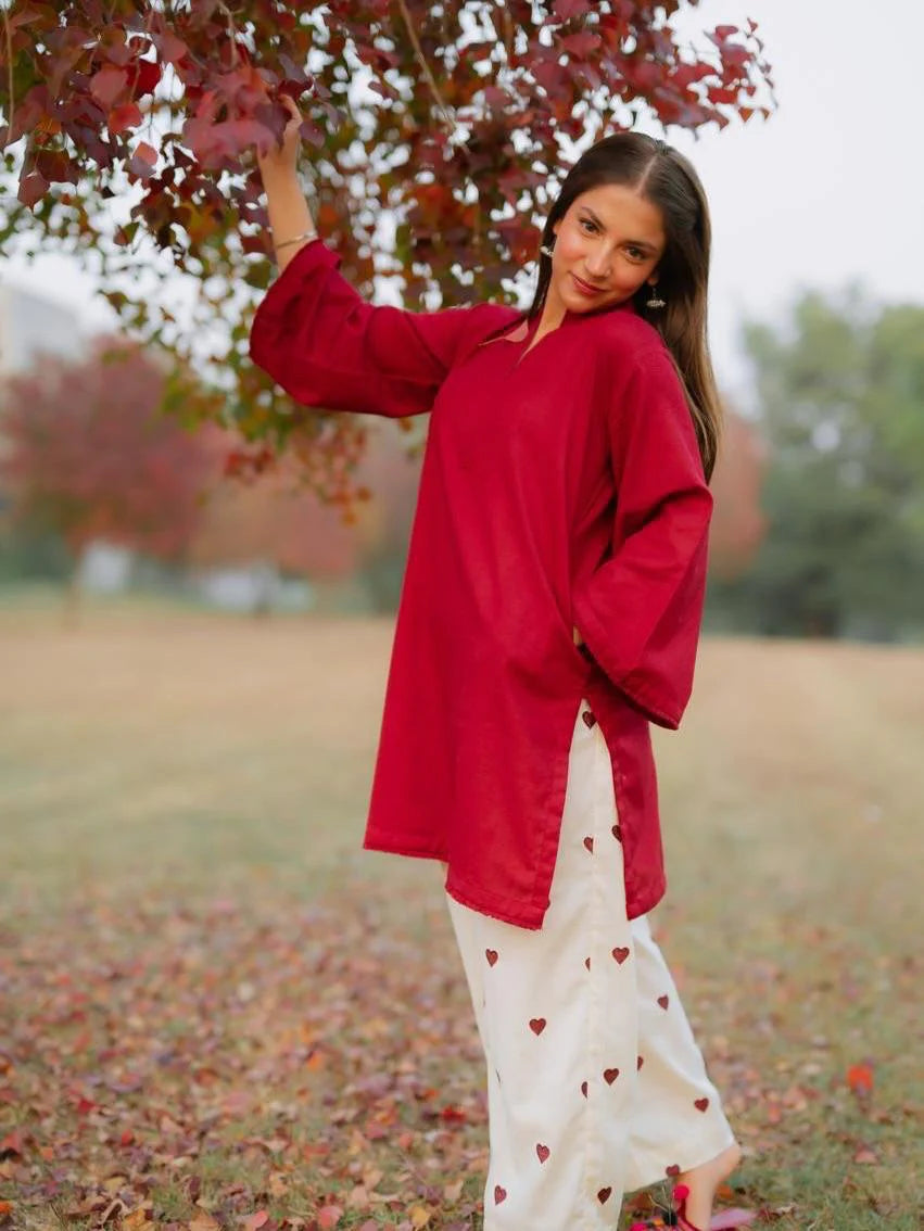 Mehroon Pocket Dhanak Embroidered 2PC Winter Set